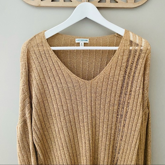 EARTHBOUND V-Neck Sweater Tan Sz Small - Picture 9 of 9